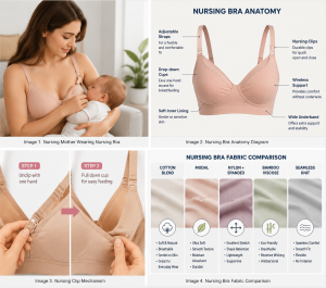 Comparison between a nursing bra and a maternity bra, highlighting breastfeeding access, comfort, support, and pregnancy use.