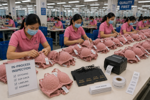 Premium fabrics and accessories selected for private label bra manufacturing.