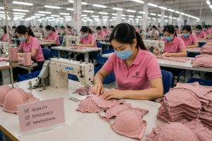 Private label bra manufacturing workflow from product development to international shipping.