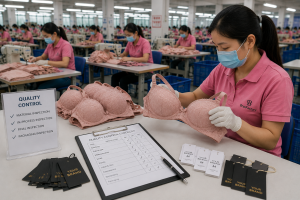 Quality control inspection during private label bra manufacturing.